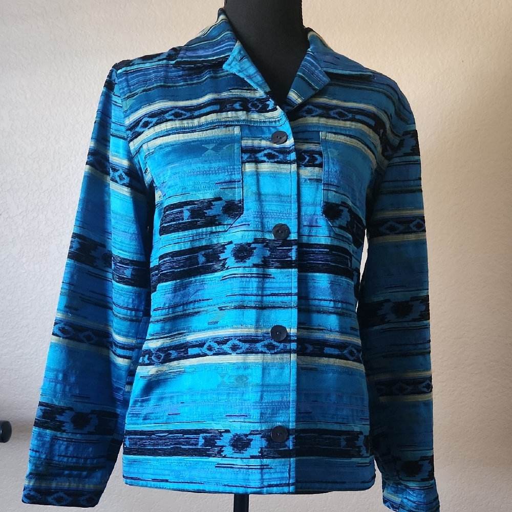 Vibrant Blue Patterned Women's Jacket